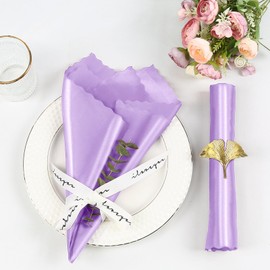 Homiest 100 Pack Light Purple Satin Napkins 20x20 Inches Dinner Napkins Decor, Scalloped Square Napkins Silky Elegant Wedding Napkins, Smooth Table Cloth Napkins for Restaurant Graduation Party