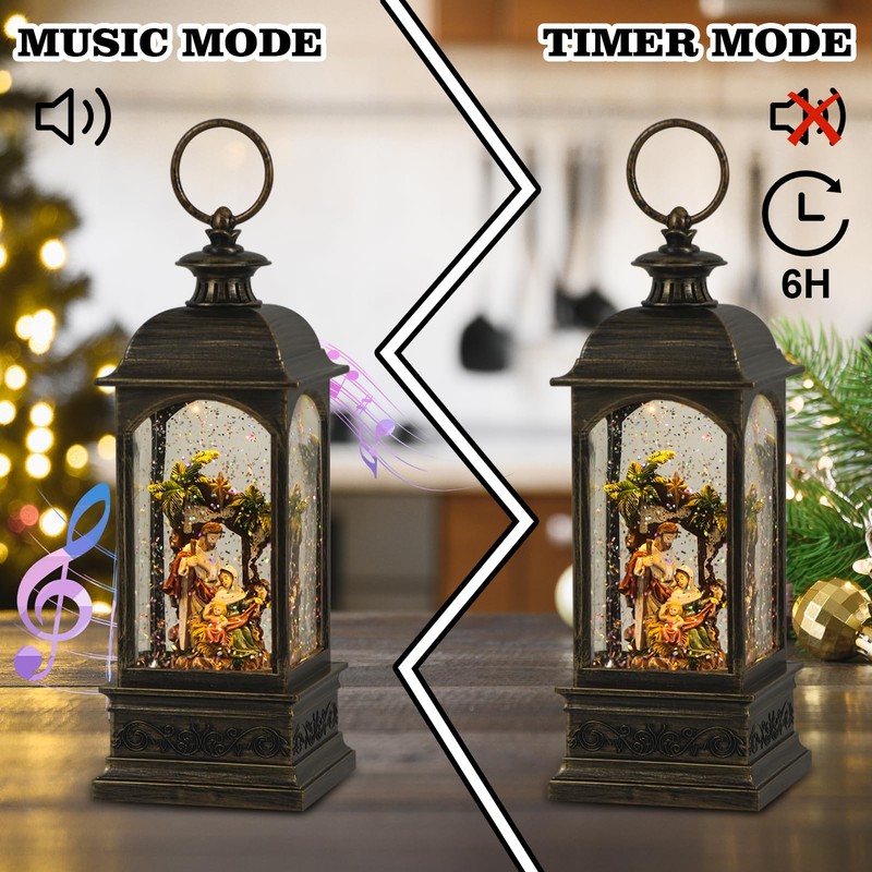 Wondise Lighted Musical Snow Globe Lantern with 6 Hour Timer
