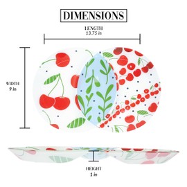 Pavilion Gift Company - Cherries - 13.75" Tri-Section Chip & Dip Platter Summer Serveware Vintage Decor Red Kitchen
