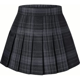 Joe Wenko Girls Plaid Skirt High Waist School Uniform Skater Pleated Plaid Skirts for Girls Grey Black Plaid 2-3 Years = Tag 100