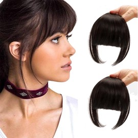 2 Extensión de Flequillo, Flequillo de Cabello Humano con Clip para Mujer, Pelo Simulado de Alta Calidad, Más Flequillo y Patillas Más Tupidos(Negro)