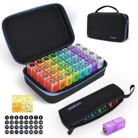 Pastillero mensual para 2 tomas al día, pastillero para 30 días AM/PM con bolsa para pastillas semanal, 32 comparOrganizador de pastillas mensual 2 vece Multicolor