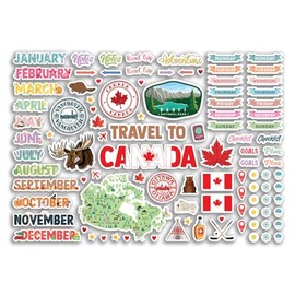 A4 Sticker Sheet Canada Landmarks Vinyl Stickers - Canadian Leaf City Diary Travel Holiday Months Days Labels Scrapbook Journal #81388