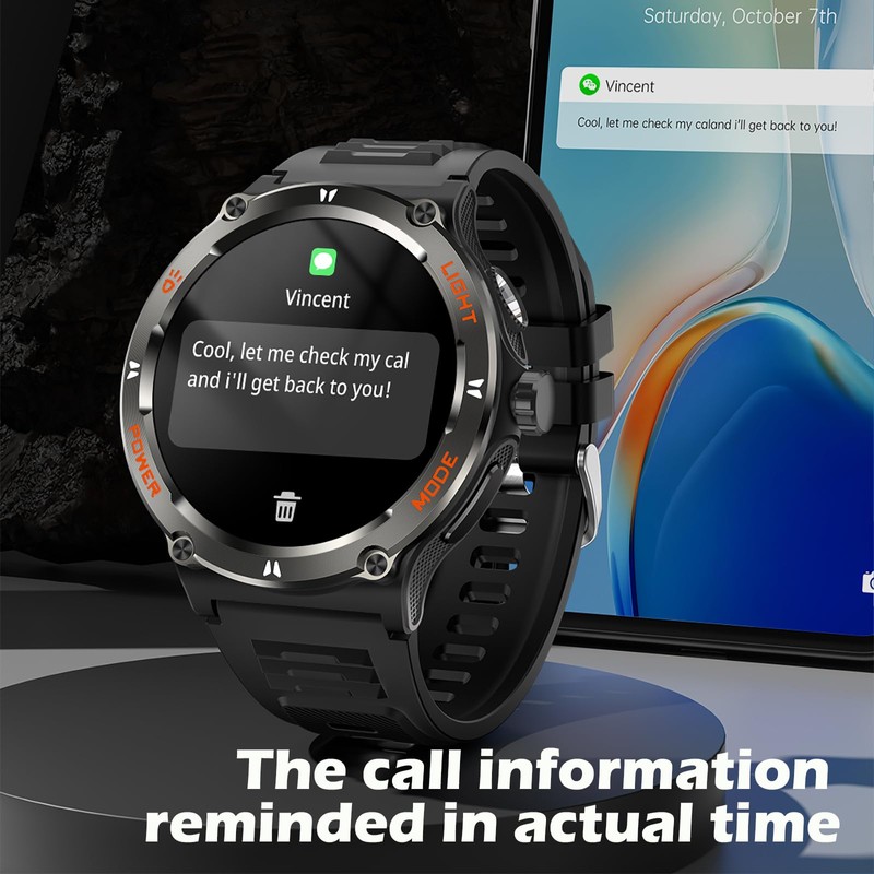 Smartwatch Compass Military Watch, Robust Smart Watch with LED Torch