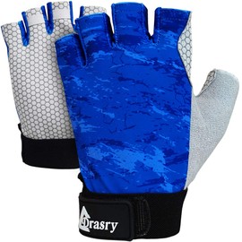 Drasry UV Fishing Gloves Fingerless Sun Protection Men Women UPF50+SPF for Kayaking Paddling Hiking Sailing Rowing Driving (Blue, XL)