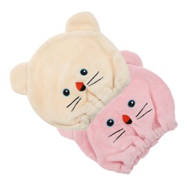 Healeved 2Pcs Cartoon Hair Drying Towel Absorbent Hair Wrap for Soft Coral Fleece Hooded Cap Reduces Frizz Breakage Pink