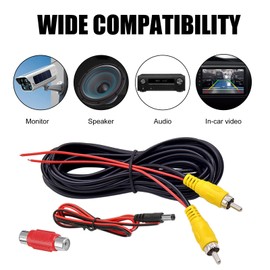 6M Cinch-Videokabel RCA für Rückfahrkamera, Doppelt Abgeschirmtes AV Verlängerungskabel mit 1M DC-Stromversorgung Kabel und 1 Cinch-Kupplung auf Buchse für Monitor und Fahrzeugkamera