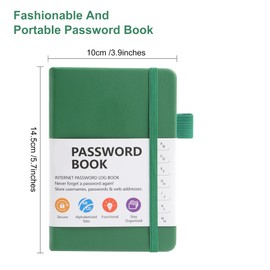 TECDW A6 Password Book Size 5.7 * 3.9 inches,Password Book with Alphabetical Tabs for Computer Internet Address Login Registration Password Management (Green)
