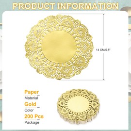 sourcing map 200 Pcs Round Paper Doilies, 5.5 Inch Disposable Lace Doilies for Food Tableware Parties Weddings Birthday, Gold