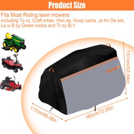 SYWAN Mower Cover for John Deere, Heavy Duty Tractor Cover 420D Waterproof Tractor Covers with Windproof Buckle, Ventilation Opening, Fits Decks up to 54" (Riding)