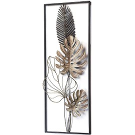 Kobolo Wall Decoration Metal Picture – Monstera – Metal – 29 x 74 cm – White Gold