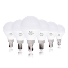 Simba Lighting LED Candelabra E12 Base G14 Small Globe 5W 40W Replacement Light Bulb (6 Pack) for Ceiling Fan, Chandelier, Vanity, Round A15 Frosted White Cover, Non-Dimmable, 4000K Natural Light