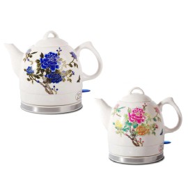 FixtureDisplays Ceramic Electric Kettle Peony Electric Ceramic Kettle 2-tone Ceramic Teapot