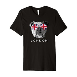 London UK English Bulldog Sunglasses Flag Souvenir Premium T-Shirt