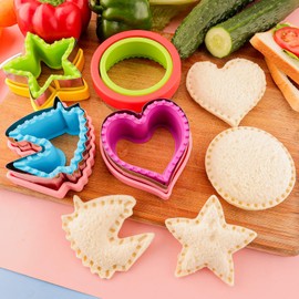 Cortador de sándwiches y sellador para niños, 13 piezas, triturador de pan, sándwiches, cortador de verduras, frutas, galletas de alimentos, juego de formas para niños y niñas, almuerzo bento Box unicornio estrella corazón redondo