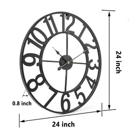 Tatub 24 Inch Large Wall Clock for Living Room Decor, Arabic Numeral Modern Round Decorative Metal Large Wall Clock for Bedroom and Kitchen, Silent, Non Ticking, Battery Operated