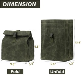 Kaaltisy Eco-Friendly Lunch Bag, Heavy Duty 16oz Waxed Canvas Lunch Sack with Buckle, Sustainable Lunch Box for Workers | Army Green | Hard Feel