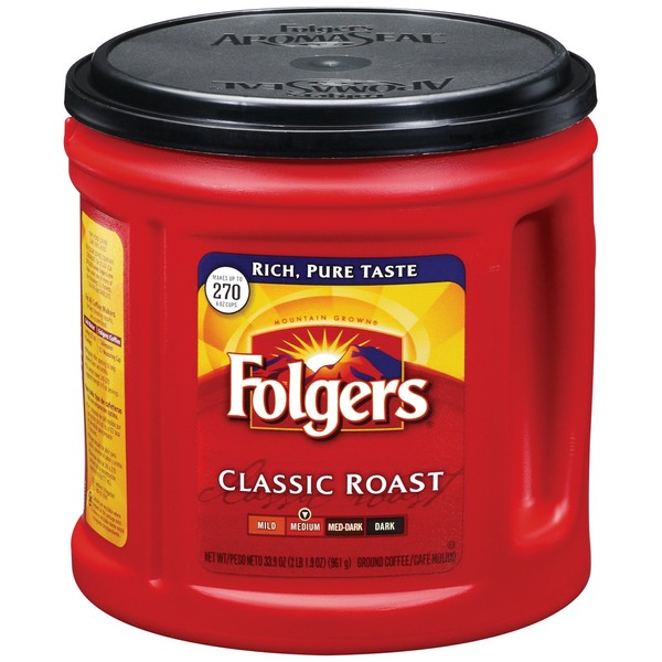 Folgers Classic Roast Coffee, 33.9 Ounce, (Pack of 6)