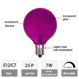 NIOSTA 25 Pack G50 Replacement Light Bulbs, Globe Purple Glass Incandescent Light Bulbs for Outdoor Patio String Lights, E12/C7 Candelabra Base, 7 Watts