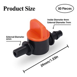 Pack of 50 Lever Valve Shut-off Valve, Small Control Valve, Garden Hose Valve, OD 6 mm Hose, Irrigation Valve, Plastic Control Valve for ID 4 mm OD 7 mm Hose