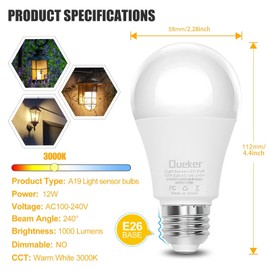 Dusk to Dawn Light Bulbs Outdoor 6 Pack, 3000K Warm White Light Sensor Bulbs 12W (100 Watt Equivalent) Auto On Off Photocell Sensor, E26 A19 1000LM LED Bulbs for Porch Garage Lighting