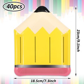 AnyDesign 40Pcs Back to School Pencil Paper Plates First Day of School Disposable Plates 4 Colors Decorative Plates for Graduation Kindergarten Party Supplies Table Decor, 9 x 7.3 in