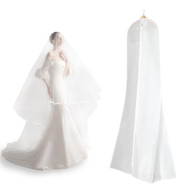 180 cm Garment Bag Wedding Dress, Anti-Dust Breathable Garment Cover, Garment Bags with Zip, for Protecting Wedding Dresses, Evening Dresses, Princess Dresses and Dance Dresses, White