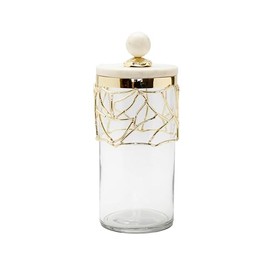 Classic Touch Decorium Glass Canister with Gold Mesh Design and Marble Lid (3 sizes) (Medium)