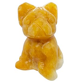 Neyisaa Gemstone Sitting Dog Statue, Healing Stone Animal Figurine Sculpture Crystal Pocket Figurine Home Decoration Hand Carved Mini 1.5 Inches, Yellow Jade