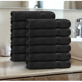 Casabella 12 Pack Flannel Face Cloth - 100% Cotton Face Towels Soft & Absorbent Super Quality Washcloths 30x30CM, Fingertip Towels for Makeup Removal & Cleansing - Black Face Cloth