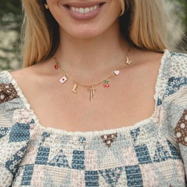 Plenky Charm Necklace-14K Gold Plated Charm Necklace Bow Cat Butterfly Cross Heart Cherry Poker Christmas Necklaces for Women Dainty Simple Jewelry for Women