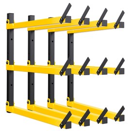 GREENER Lumber Storage Rack Folding Wood Storage Racks Wall-Mounted Metal Racks for Storage with 3-Level Heavy Duty Garage Wood Organizer for Woodworking Shop Indoor & Outdoor Use, 4 pairs,Yellow