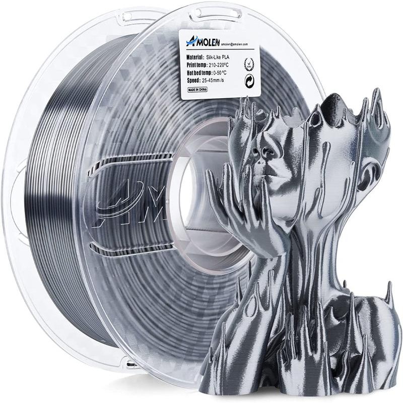 Amolen PLA Silk Basic 3D Printing Filament, 1.75mm:_Silk Ice blue_US