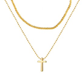Layered Cross Necklace for Women Dainty Gold Pearl Cross Choker Necklaces Jewelry for Women(B)