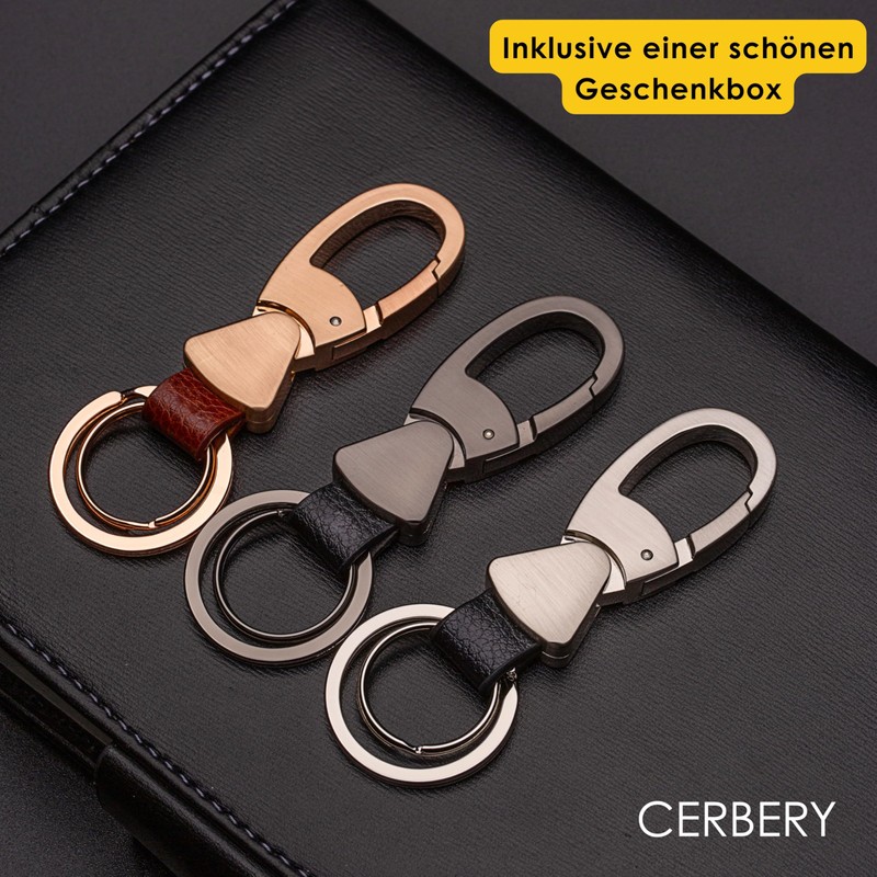 Cerbery - Leather Keyring with Rings and Gift Box -
