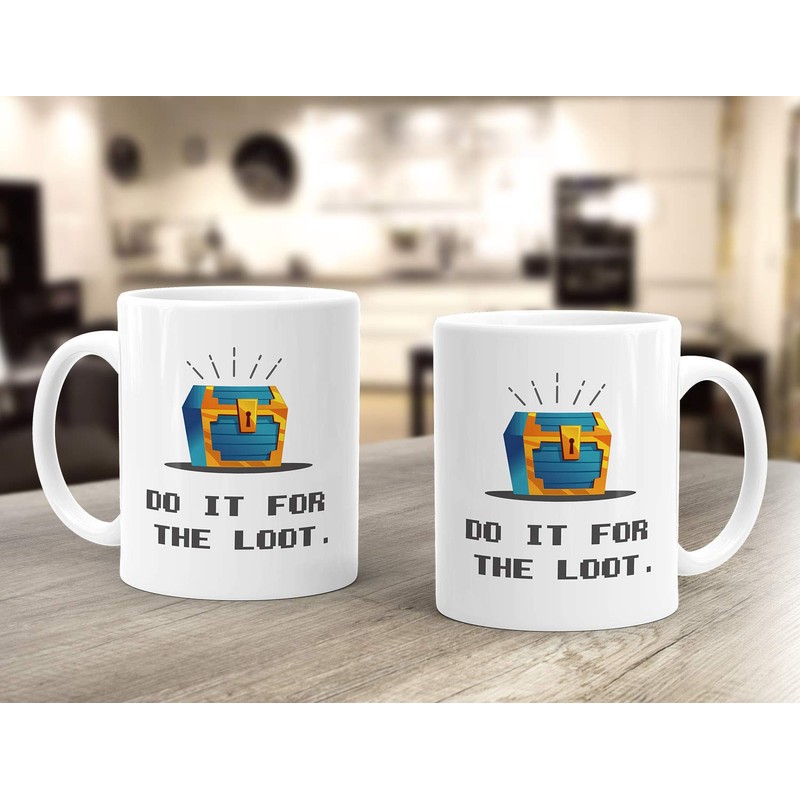 MoonWorks® Kaffee-Tasse Gaming Spruch do it for the loot Schatztruhe