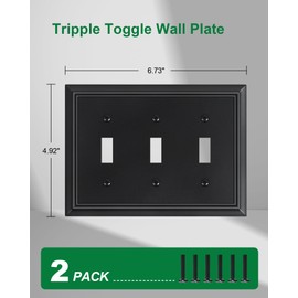 2-Pack Triple Toggle Light Switch Cover Plate, Durable Natural Bamboo Fiber Decorative Switch Plate Covers, Matte Black 3 Gang Wall Plate, Corrosion Resistant