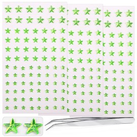264Pcs Star Face Gems Eye Gems, Self-Adhesive Face Jewels Rhinestones 5/7/10 mm DIY Face Gems Stick on, Patriotic Makeup Gems Rave Accessories for Face Eyes Hair Makeup Body, Crafts (Green-Star)
