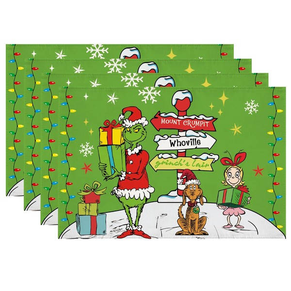 Christmas Placemats 12''x18'' Set of 4, Christmas Decorations for Home