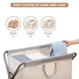 STORAGE MANIAC 160L Laundry Hamper with Wheels, Rolling Laundry Basket, Heavy Duty Laundry Sorter with Removable Bag, Folding X Frame Laundry Organizer Cart for Easy to Store, 3 Section