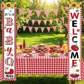 BBQ Baby Shower Decorations Sunflower Welcome BabyQ Banner It's A Baby Q Porch Sign Rustic Flroal Barbecue Door Banner for Summer Baby Q Baby Shower Gender Reveal Picnic Party Front Door Decor
