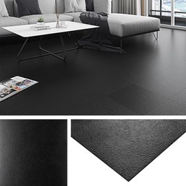 Livelynine Solid Black Vinyl Flooring 16-Pack 12x12 Inch Bathroom Peel and Stick Floor Tile Waterproof Kitchen Floor Tiles Rubber Sticky Tiles for Floor Garage Rv Flooring Linoleum Sheet Groutable