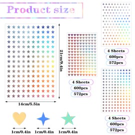 1800Pcs Sparkly Holographic Stickers, 12Sheets Glitter Tiny Heart Stickers Small Star Stickers, Self-Adhesive Tiny Stickers Aesthetic for Planner Reward Behavior Chart Home Decoration