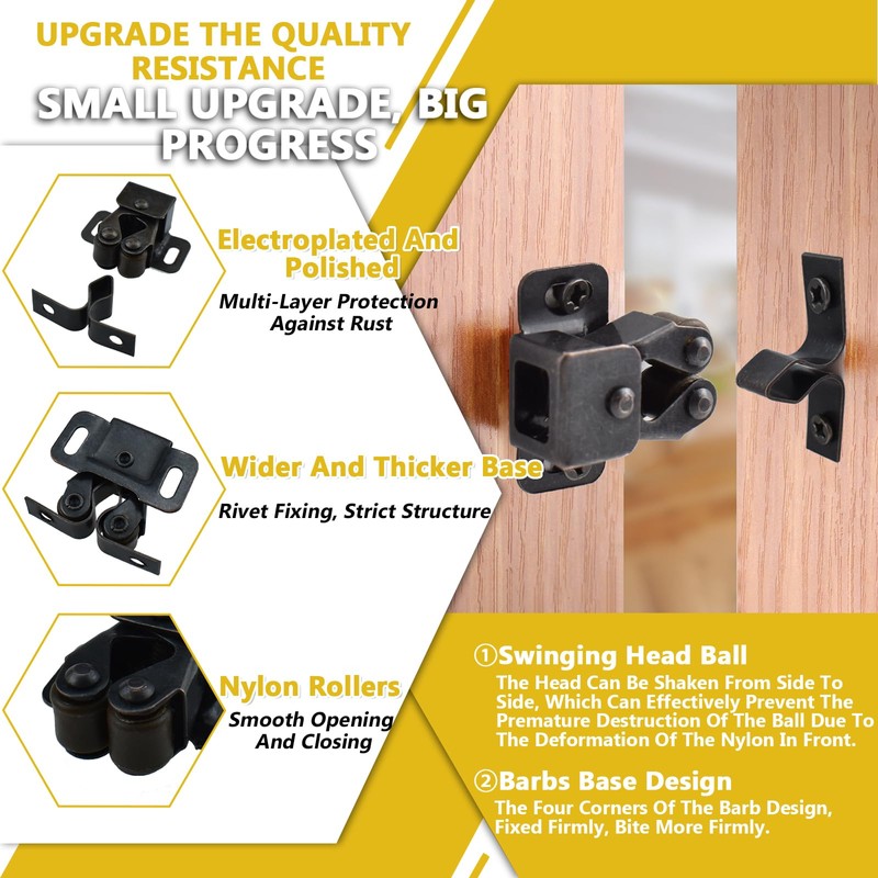 UBANU 8Pcs Cabinet Latches, Zinc Aolly Double Roller Catch Hardware