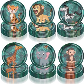 Jiaoohoo 60pcs Safari Animal Party Snack Plates Safari Animal Party Supplies Favors Safari Animal Birthday Baby Shower Decor(7 in)