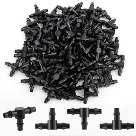 Kalolary 100 Pcs Barb Tee Connectors Irrigation System 1/4" Barbed Connectors Drip Irrigation Tee Pipe - PVC Sprinkler Drip Automatic Irrigation Watering System Tool Kits
