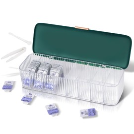 VORDRASSIL P-80 daily contact lens organizer with a Remover & a Tweezer, Disposable Contact Lens Dispenser, Clear Plastic Box for All Brands Daily Lens (Green).