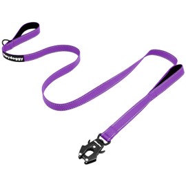 Strong Heavy Duty Dog Leash - 6ft Reflective Nylon Training Leash with Soft Padded Double Handle & Auto Lock Frog Clip, Safety Traffic Control for Large Medium Small Dogs No Pull Walking Purple,6ft