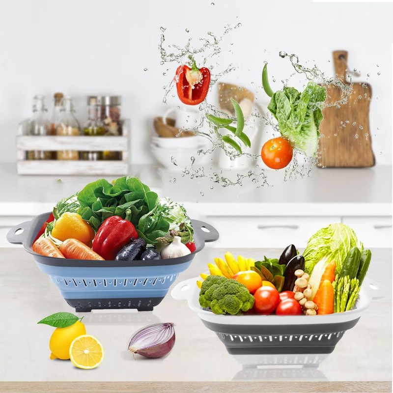 Fglmctsh Collapsible Colander Set, Square Round Triangles Silicone Kitchen Strainer
