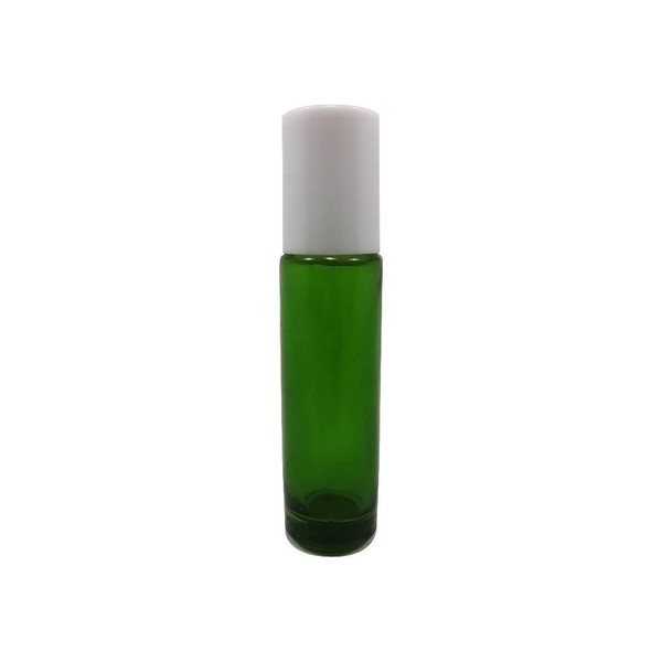 Perfume Studio® Set of Emerald Green Glass Roll On Bottles with Metal Ball Applicators- Ideal for Essential Oil - .35 oz (9, WHITE CAP)